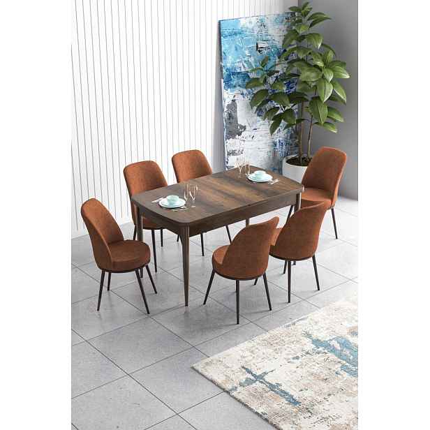 Extendable Dining Table & Chairs Set (7 Pieces) Han - Baroque, Tile Red