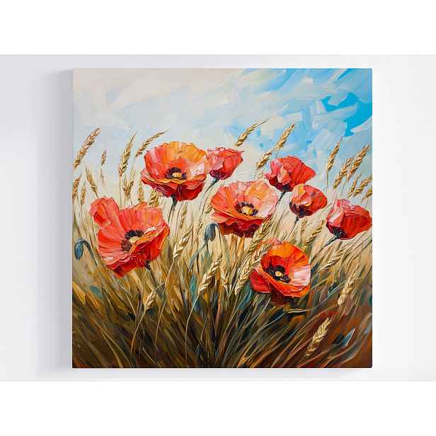 Obraz Na Plátně Canvas Olej Pole Obiloviny Květiny Červené Máky 60x60