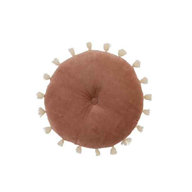 Sametový růžový kulatý polštář se střapci - Ø 40*9,5 cm J-Line by Jolipa