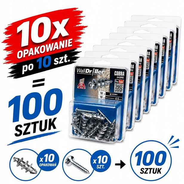 Samovrtný Kolík Pro Desky G-k Cobra Walldriller 4,5 mm Šrouby 100 Ks
