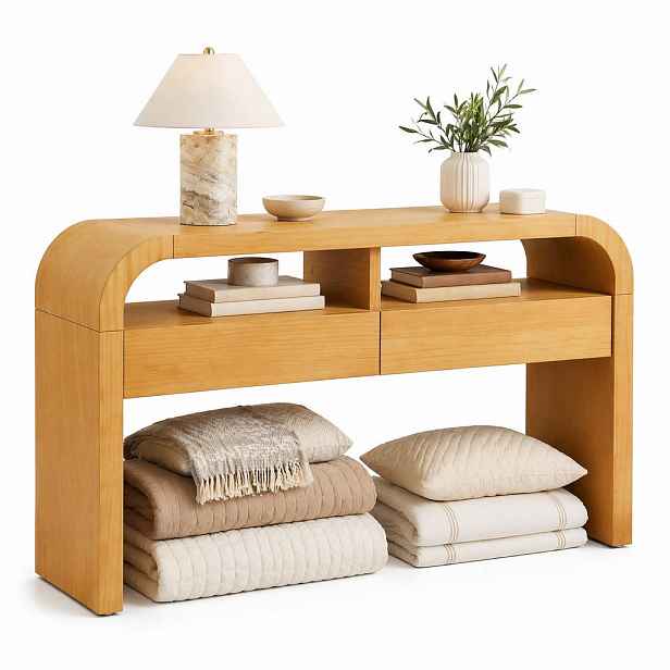 STILVORA ODKLÁDACÍ STOLEK přírodní, moderní konzolový, se zásuvkami, do předsíně a obývacího pokoje, 120×35,5×76,5 cm