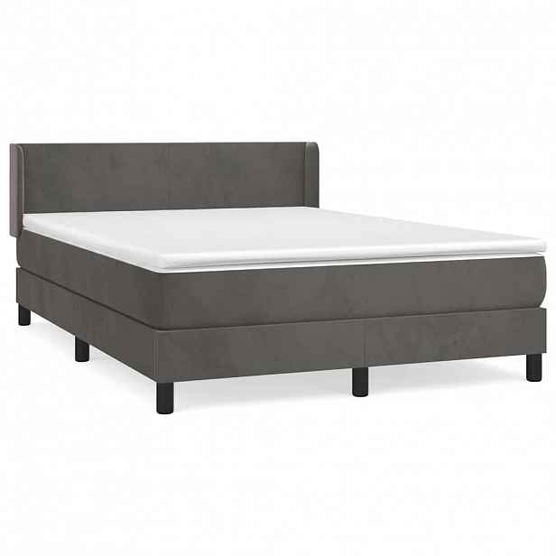 vidaXL Box spring postel s matrací tmavě šedá 140x200 cm samet