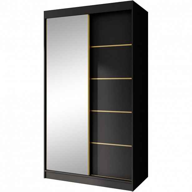 Beautysofa SKŘÍŇ s posuvnými dveřmi Marika Lux, 2dveřová, se zásuvkami, černá + zlatá, 120 cm