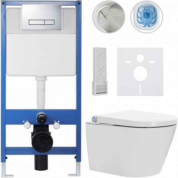 Kompletní WC set Profi/Cronus Premium - bílá lesklá - WC tlačítko Slim/Chrom - předstěnová instalace - 59,3x38,4 cm