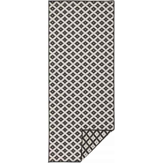Běhoun černo krémový na terasu, provázkový 80x350 cm