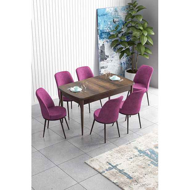 Extendable Dining Table & Chairs Set (7 Pieces) Han - Baroque, Purple