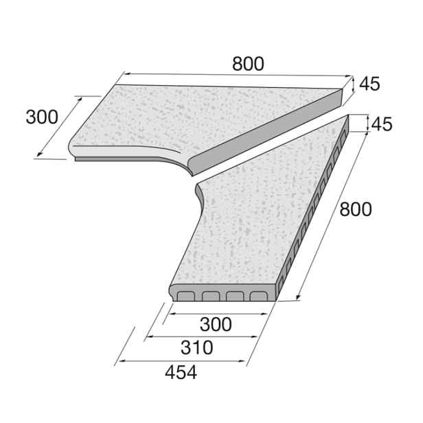 Lem bazénový roh pravý a levý Presbeton VERTO reliéfní šedá 800×800×45 mm