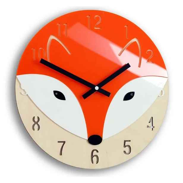 ModernClock Dětské nástěnné hodiny Liška 30 cm oranžové