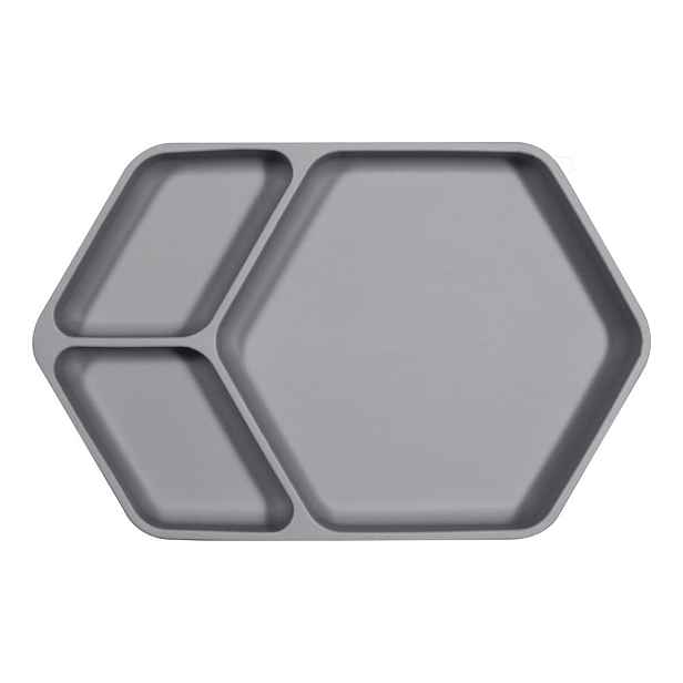 Šedý silikonový dětský talíř 16x25 cm – Kindsgut