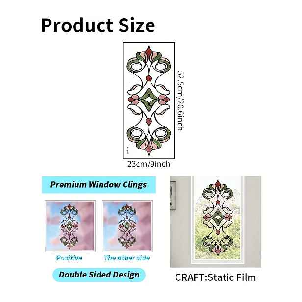 TEMU Dekorativní statická samolepka na sklo s vintage francouzským květinovým designem, vyrobená z odstranitelného PVC bez lepidla pro použití na