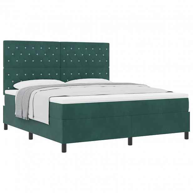 vidaXL Postel s boxspringem s matrací Tmavě zelená 180 x 200 cm samet
