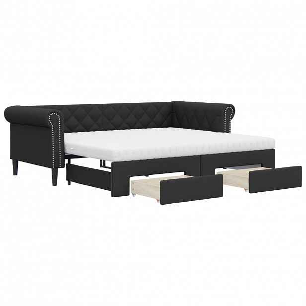 vidaXL Válenda s přistýlkou a zásuvkami černá 90 x 200 cm umělá kůže