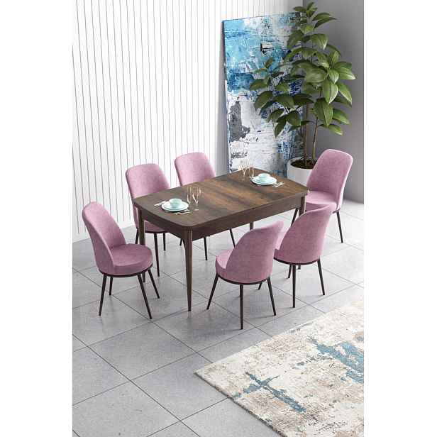 Extendable Dining Table & Chairs Set (7 Pieces) Han - Baroque, Pink