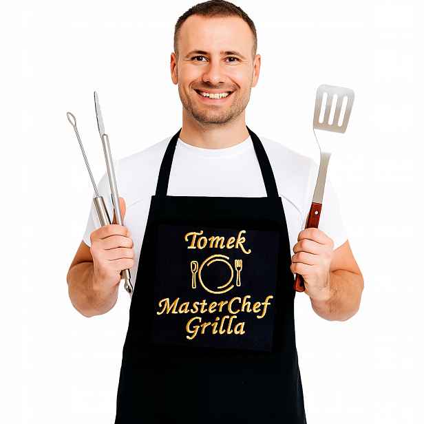 Grilovací Zástěra pro grilování Masterchef s Jménem a výšivkou Dárek
