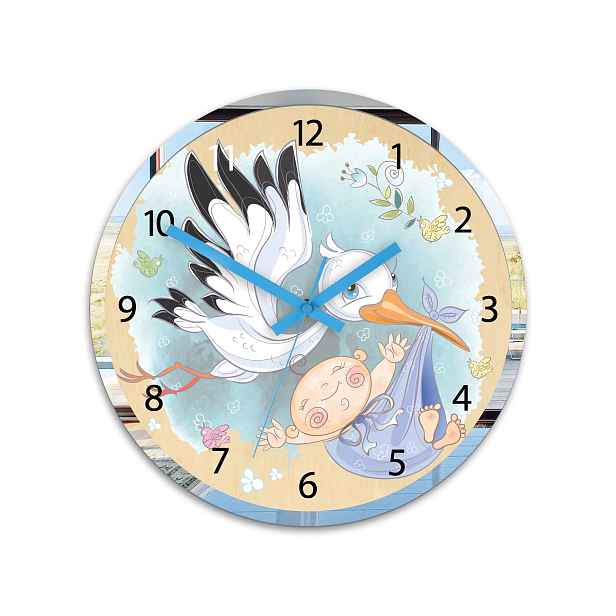 ModernClock Dětské nástěnné hodiny Mirro Čáp 30 cm vícebarevné