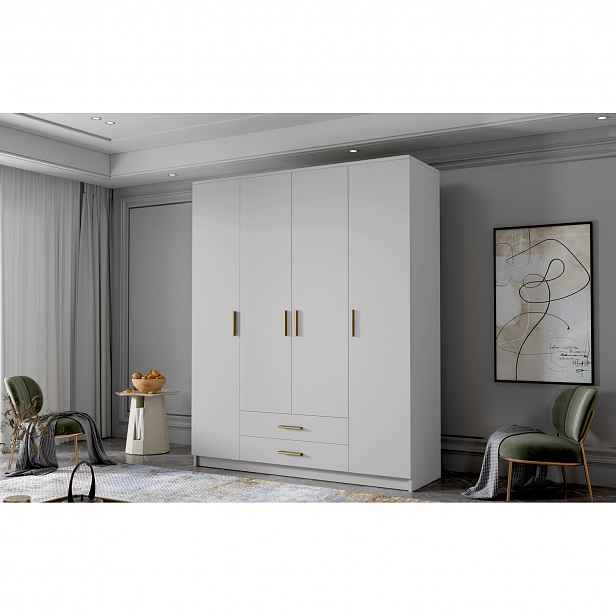 Šatní skříň ADA I 160 cm - bílá/zlaté úchytky