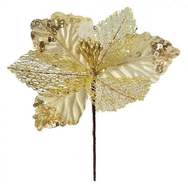 Zlatá umělá květina vánoční hvězda Poinsettia - Ø 23*25 cm  Clayre & Eef