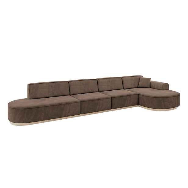 ALTDECOR ROHOVÁ SEDAČKA s otomanem, pravá MARI-L3-v1 413x171x83 Hnědá Velur