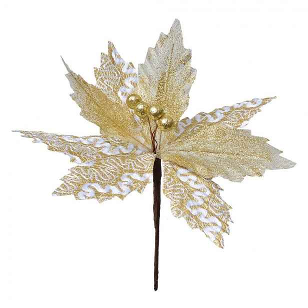 Bílo-zlatá umělá květina zápich vánoční hvězda Poinsettia - Ø 22*25 cm Clayre & Eef
