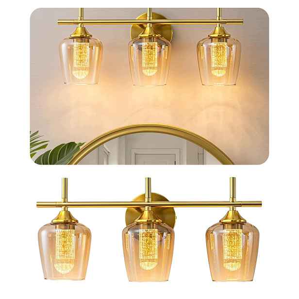 Led nástěnné svítidlo Wilon 3-bodové zlaté skleněné 43 cm 3 barvy světla Glamour