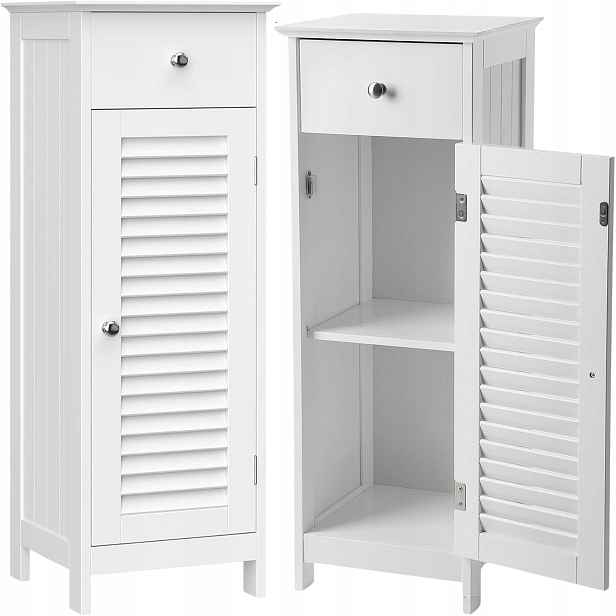 Stojící koupelnová skříňka Bílá Sloupek Úzký regál do koupelny Komoda 87 cm