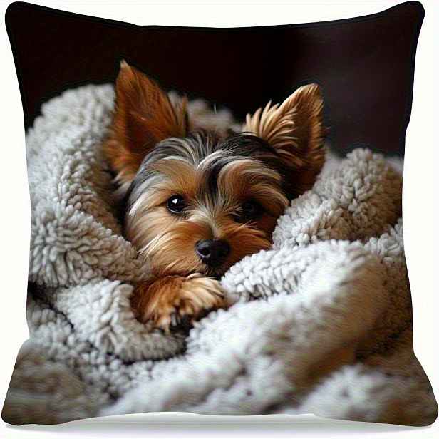 TEMU 1ks Plyšový Potah na Polštář s Potiskem Yorkshire Terrier - Design Útulné Deky 18x18 Palců, Jednostranný Měkký Plyš, Pratelný v Pračce se