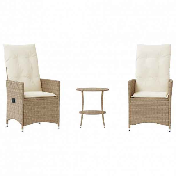 vidaXL 3dílný bistro set s poduškami béžový polyratan