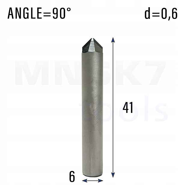 Diamantová fréza Pcd do žuly stopka 6 mm fi 0,6 x 41 90° Cnc