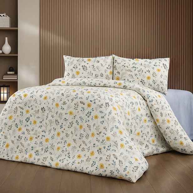 Francouzské krepové povlečení DeLuxe 220x200+2x70x90 Zlaté kvítí