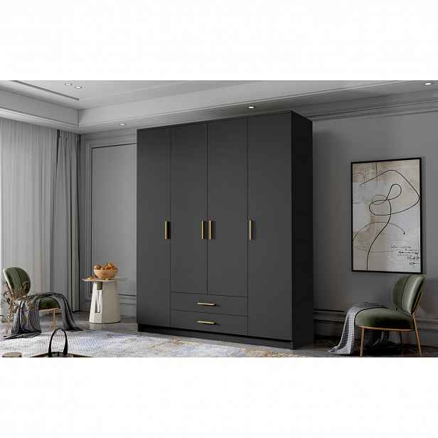 Šatní skříň ADA I 160 cm - černá/zlaté úchytky