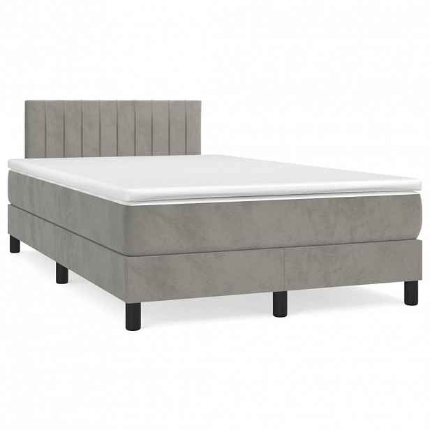 vidaXL Box spring postel s matrací světle šedá 120 x 200 cm samet
