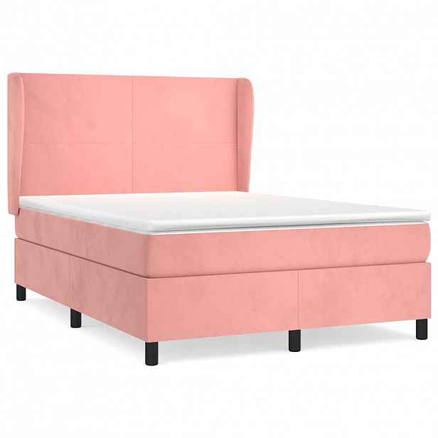 vidaXL Box spring postel s matrací růžová 140x190 cm samet