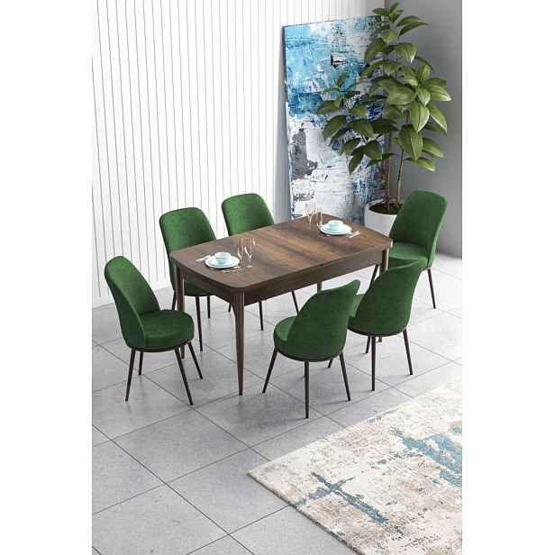 Extendable Dining Table & Chairs Set (7 Pieces) Han - Baroque, Khaki