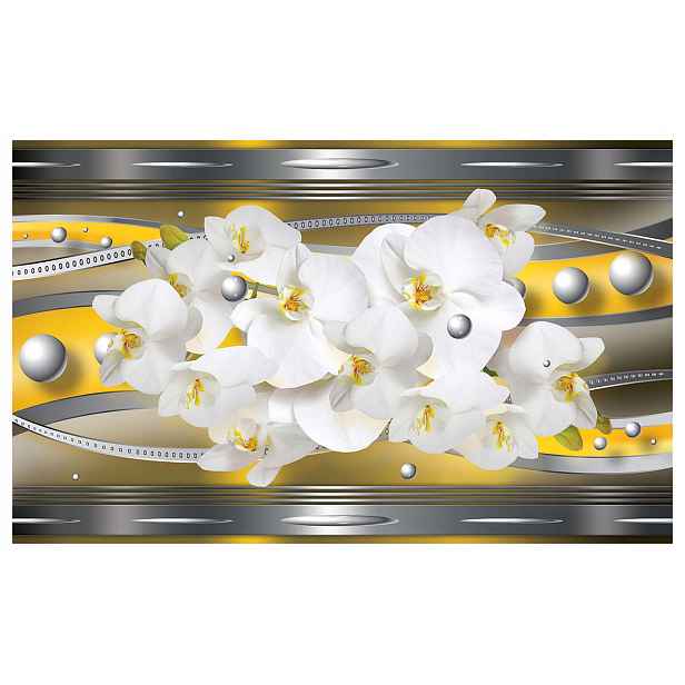 Fototapeta flizelina Bílé Orchideje Stříbrná Metalická Abstrakt 300x210 lepidlo