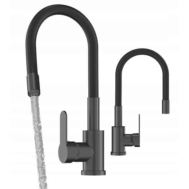 Kuchyňská Baterie Gun Grey Černá Metalíza Flexibilní Kohoutek Do Dřezu Grado