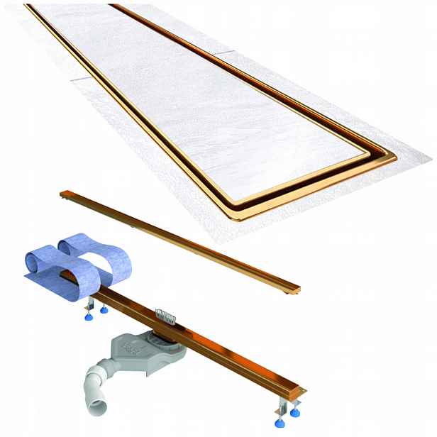 Lineární odtok 100 cm zlatý nízký pod desku sifonu Viega Waterway Slim