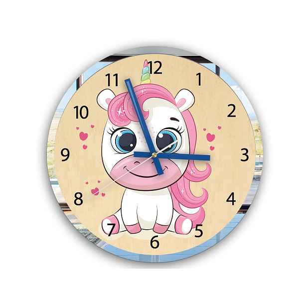 ModernClock Dětské nástěnné hodiny Mirro Jednorožec 30 cm vícebarevné