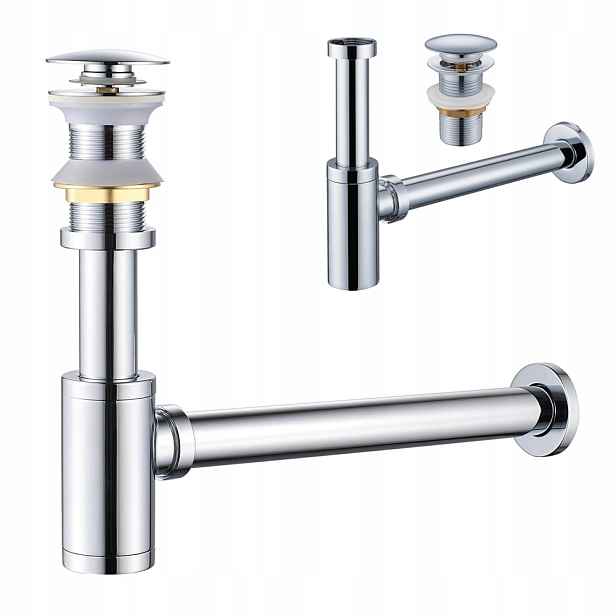 Umyvadlový Sifon Kulatý Lahvový Chrom Zátka Klik-klak 1/4"