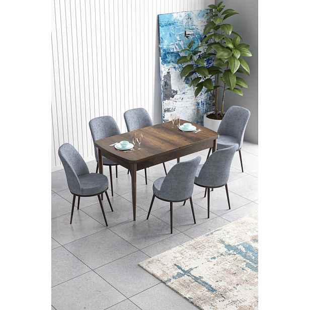 Extendable Dining Table & Chairs Set (7 Pieces) Han - Baroque, Grey
