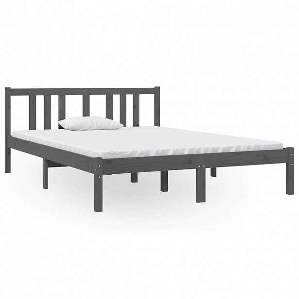 vidaXL Rám postele šedý masivní dřevo 135 x 190 cm dvojlůžko