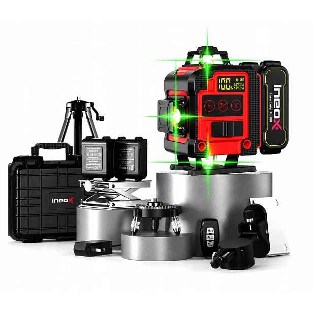 Křížový 4D Laser 360° Vodováha Laserová Plošná Stativ Zámek PL01R