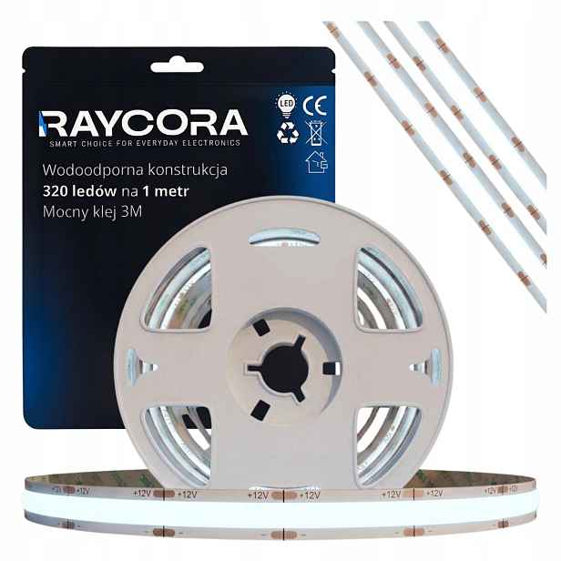 Led pásek 12V Cob 10 m IP20 Světlo 320 LED/metr Silné 6000 K Chladné světlo