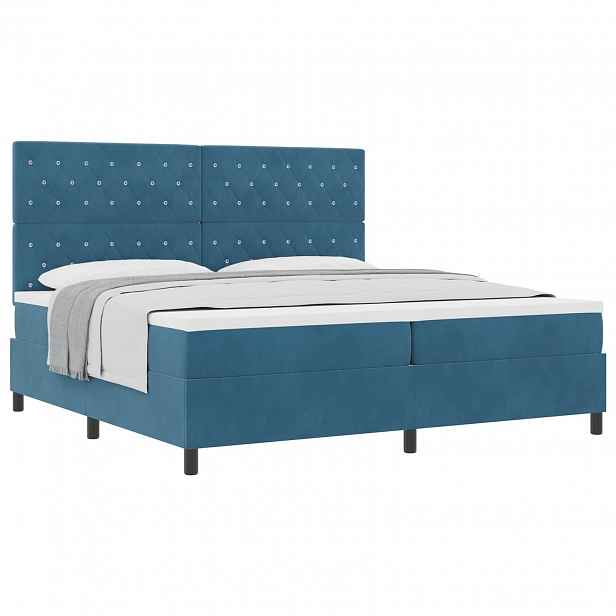 vidaXL Postel s boxspringem s matrací Tmavě modrá 200 x 200 cm samet
