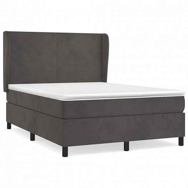 vidaXL Box spring postel s matrací tmavě šedá 140x200 cm samet