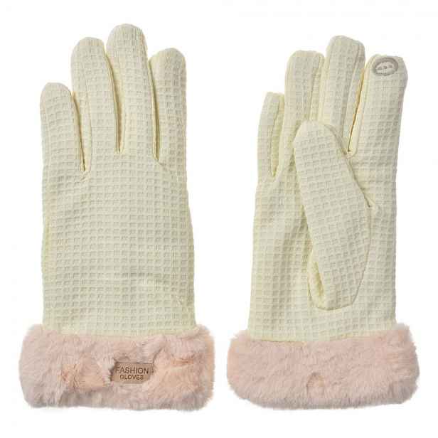 Béžové vaflové dámské rukavice s kožíškem - 9*23*2 cm Clayre & Eef