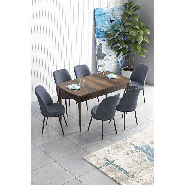 Extendable Dining Table & Chairs Set (7 Pieces) Han - Baroque, Fume