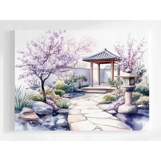 Plakát Akvarel Japonsko Zahrada Višeň Sakura Květiny 100x75
