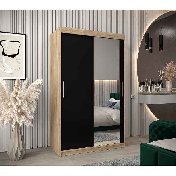 Šatní skříň Abi T2 Barva korpusu: Dub Sonoma, Rozměry: 120 cm, Dveře: Černá