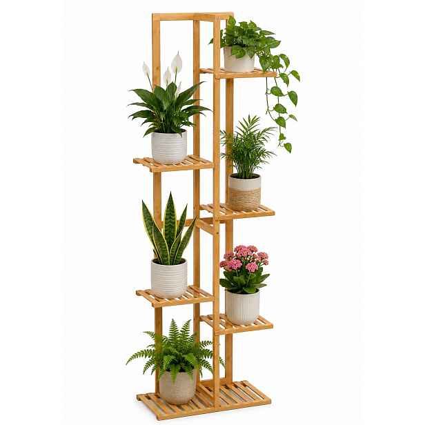 Stojan na květiny Bambusové rostliny Květinový záhon 6 úrovní 122 cm Police