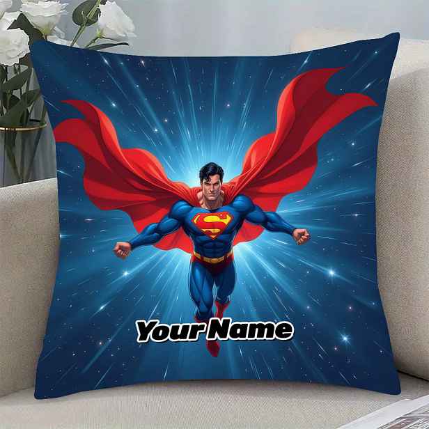 TEMU 1ks WB Superman Personalizovaný Polštářový Povlak s Jménem/Textem - Přizpůsobitelný Superman & Hvězdná Obloha, Zipový Uzávěr Vhodný pro Pohovku,